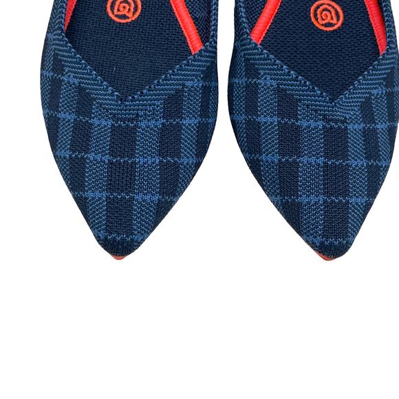 Rothy’s The Point Flats Navy Check Knit Blue Red Sole Women’s Size 8 Shoes - Picture 7 of 10